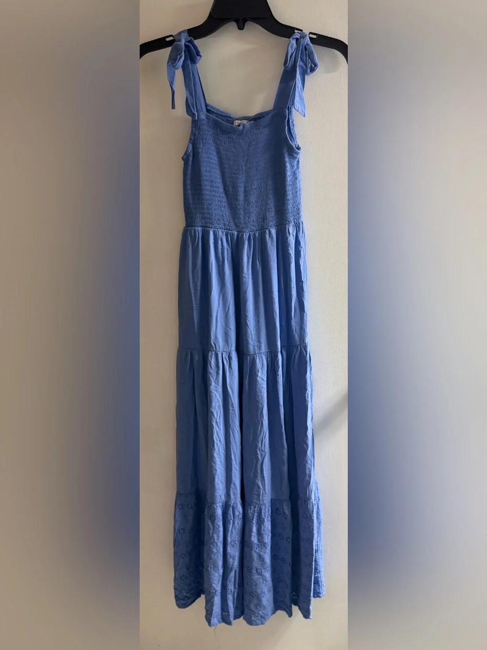 Maurices Blue Tie-Shoulder Smocked Maxi Dress - Picture 2 of 4